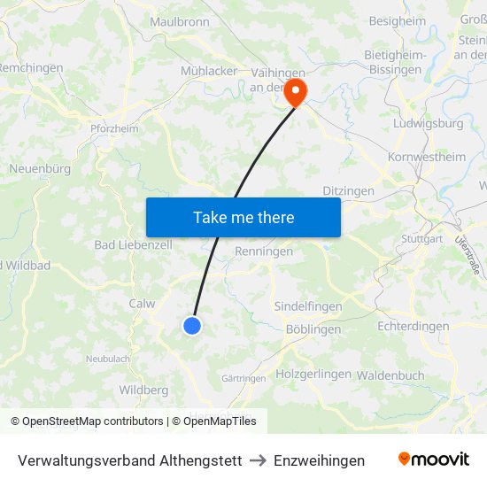 Verwaltungsverband Althengstett to Enzweihingen map