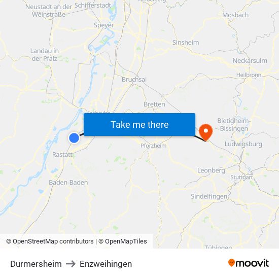 Durmersheim to Enzweihingen map