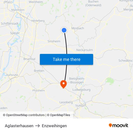 Aglasterhausen to Enzweihingen map