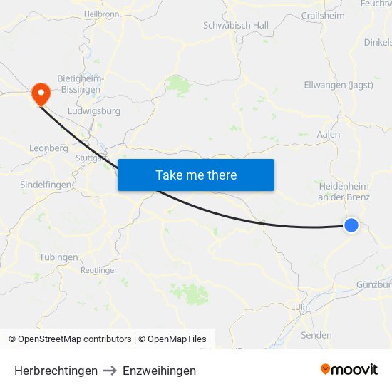 Herbrechtingen to Enzweihingen map