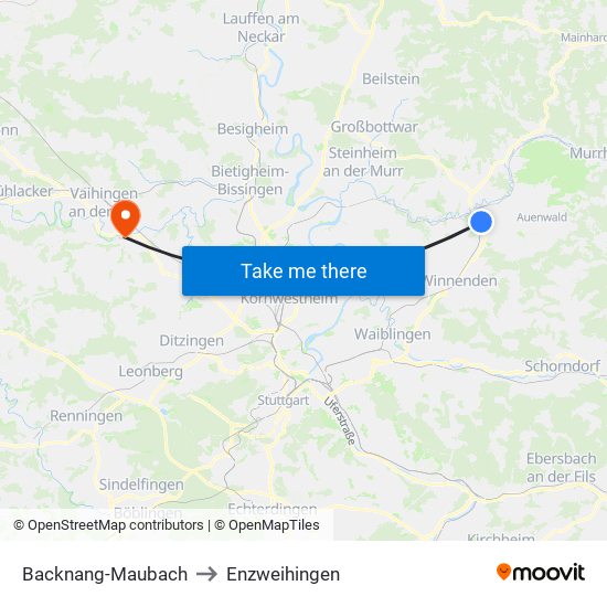 Backnang-Maubach to Enzweihingen map