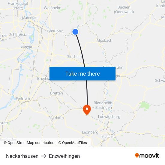 Neckarhausen to Enzweihingen map