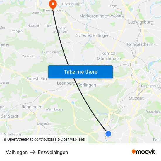 Vaihingen to Enzweihingen map