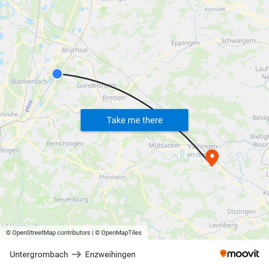Untergrombach to Enzweihingen map