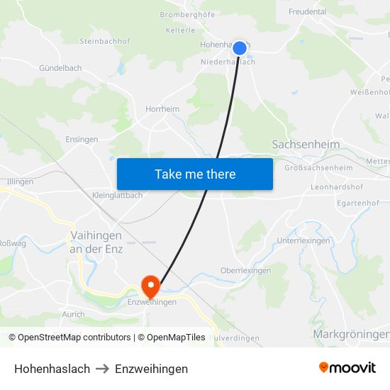 Hohenhaslach to Enzweihingen map