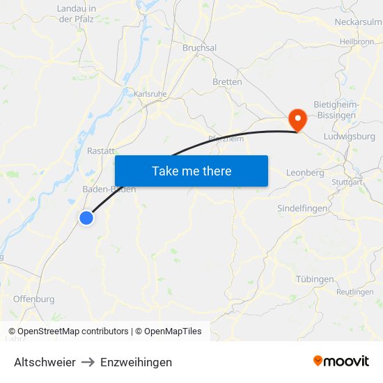 Altschweier to Enzweihingen map