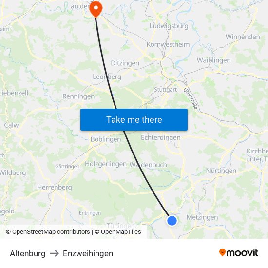 Altenburg to Enzweihingen map