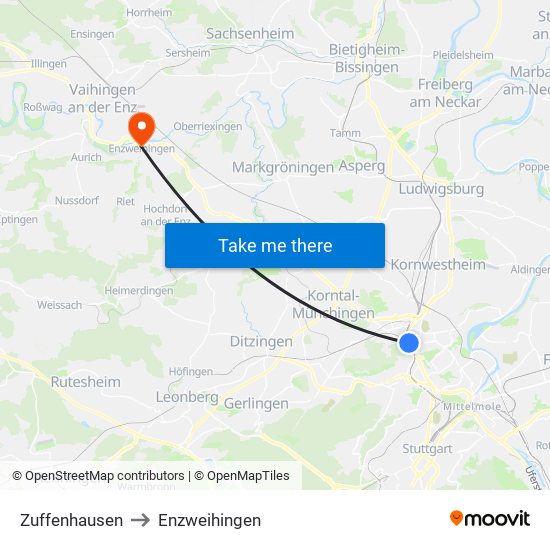 Zuffenhausen to Enzweihingen map