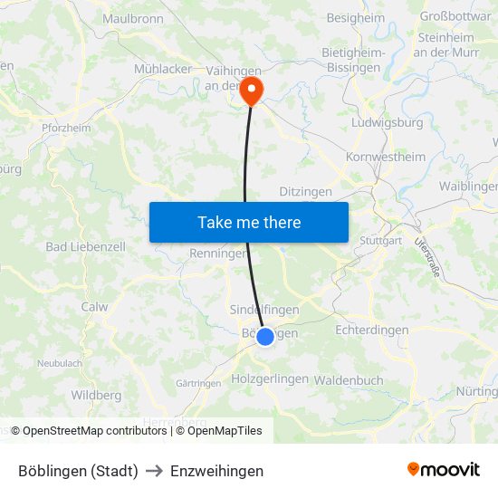 Böblingen (Stadt) to Enzweihingen map