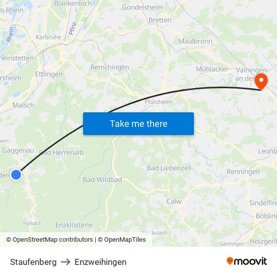 Staufenberg to Enzweihingen map