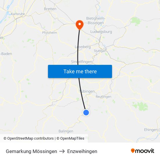 Gemarkung Mössingen to Enzweihingen map