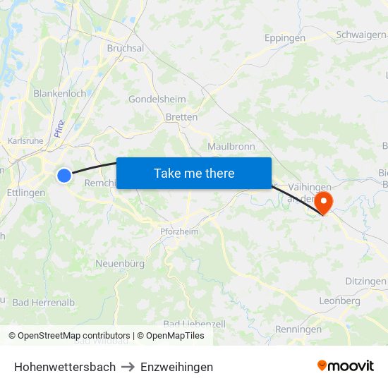 Hohenwettersbach to Enzweihingen map