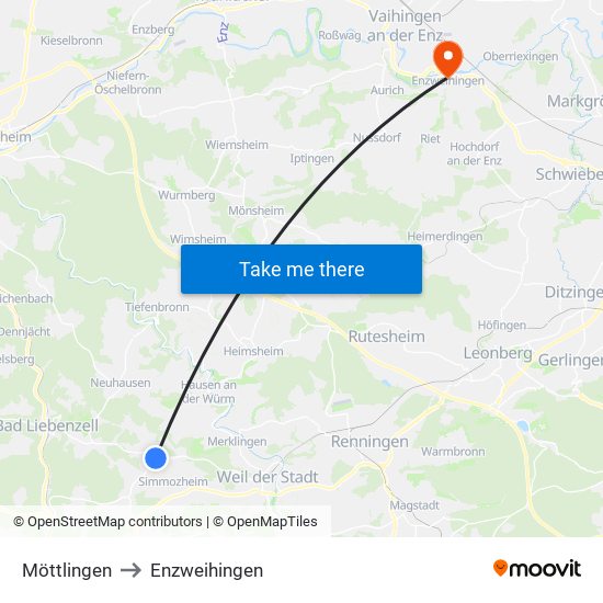 Möttlingen to Enzweihingen map