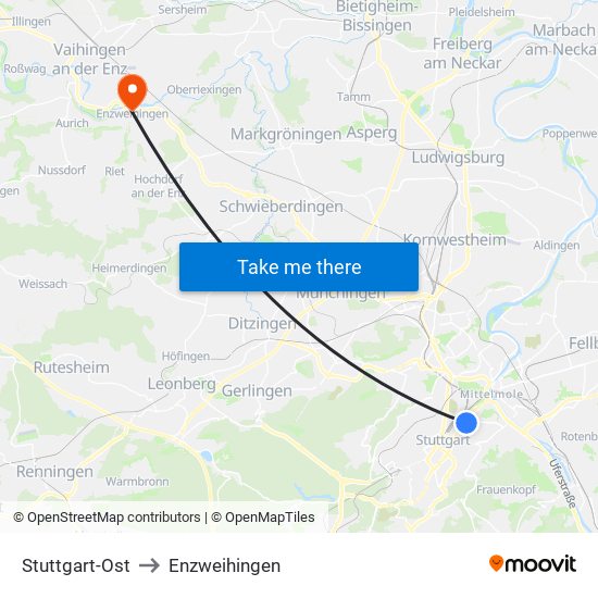 Stuttgart-Ost to Enzweihingen map