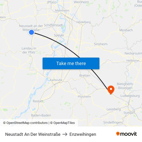 Neustadt An Der Weinstraße to Enzweihingen map