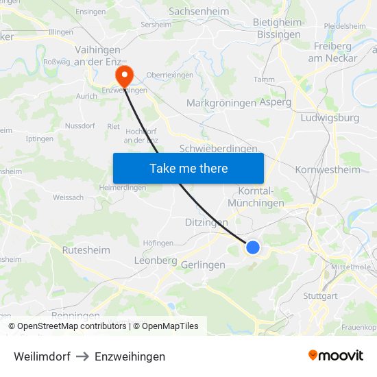 Weilimdorf to Enzweihingen map