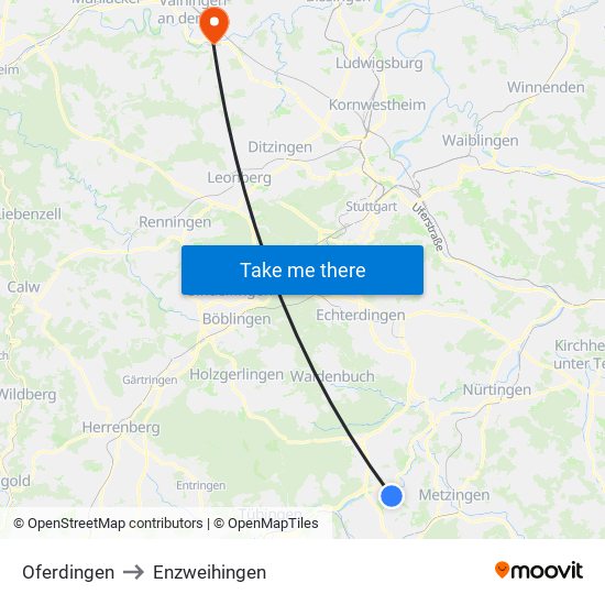 Oferdingen to Enzweihingen map