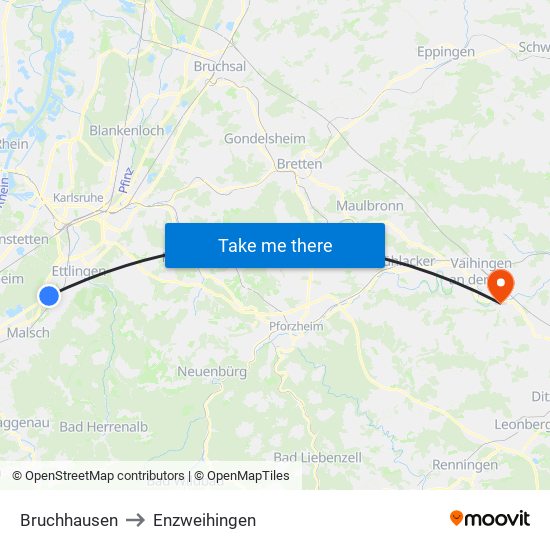 Bruchhausen to Enzweihingen map