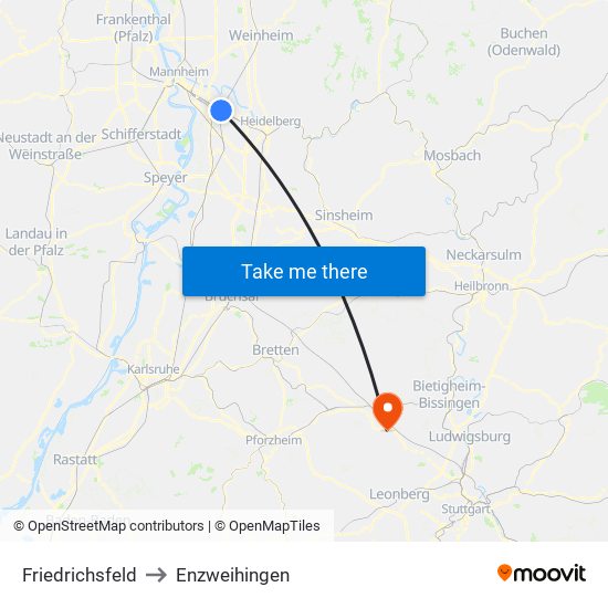 Friedrichsfeld to Enzweihingen map