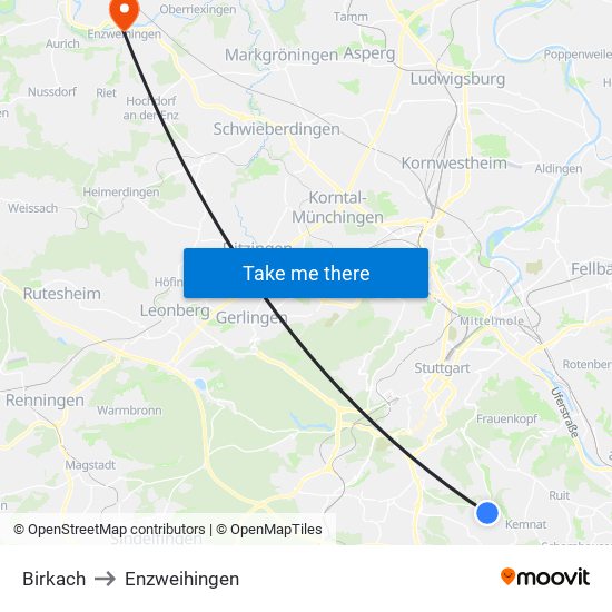 Birkach to Enzweihingen map