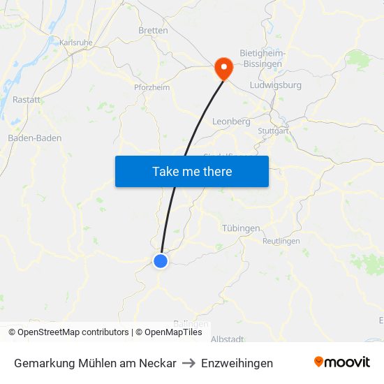 Gemarkung Mühlen am Neckar to Enzweihingen map