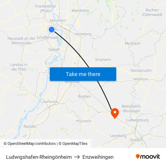 Ludwigshafen-Rheingönheim to Enzweihingen map