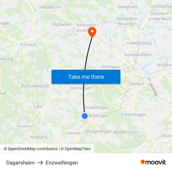 Dagersheim to Enzweihingen map