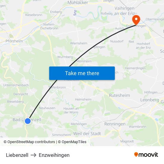 Liebenzell to Enzweihingen map