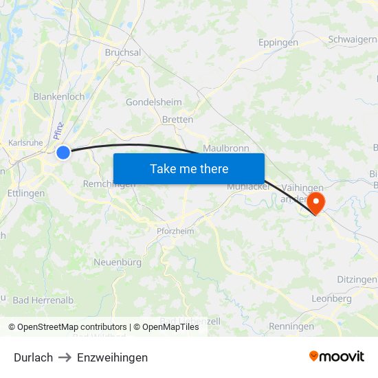 Durlach to Enzweihingen map