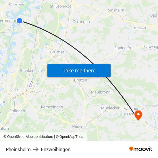 Rheinsheim to Enzweihingen map