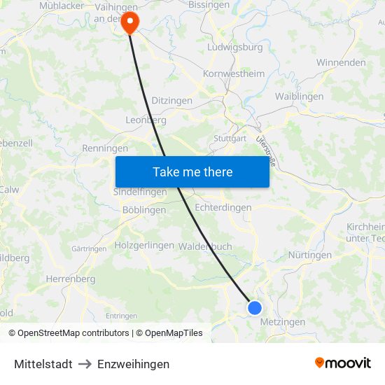 Mittelstadt to Enzweihingen map