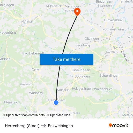 Herrenberg (Stadt) to Enzweihingen map