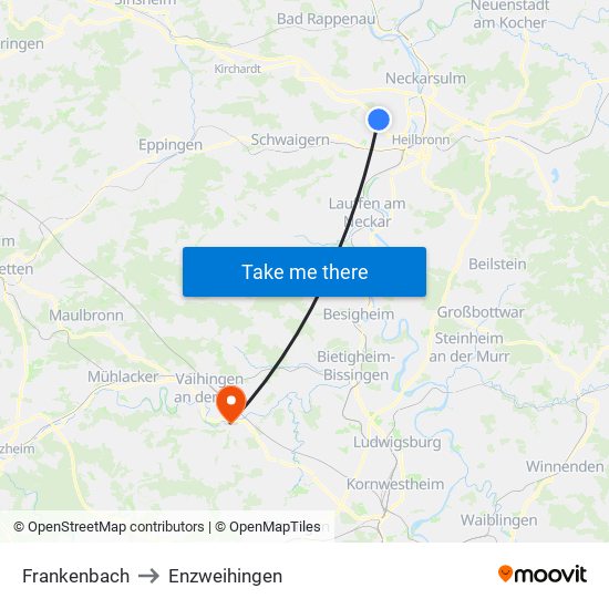 Frankenbach to Enzweihingen map