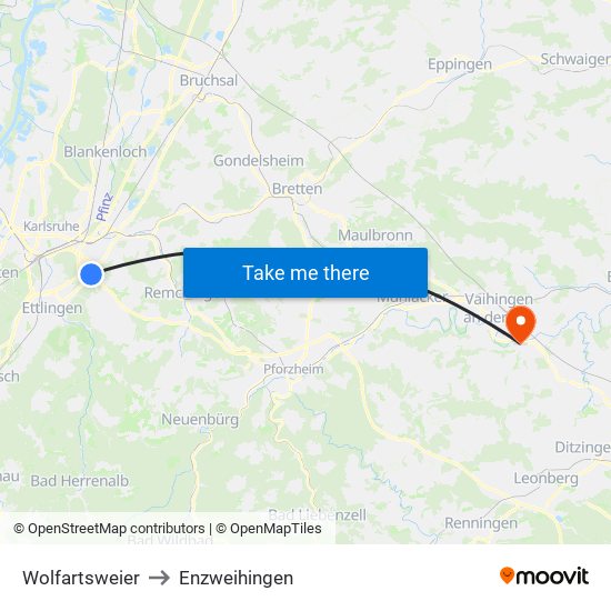 Wolfartsweier to Enzweihingen map