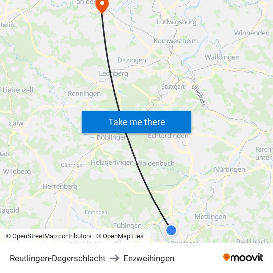 Reutlingen-Degerschlacht to Enzweihingen map