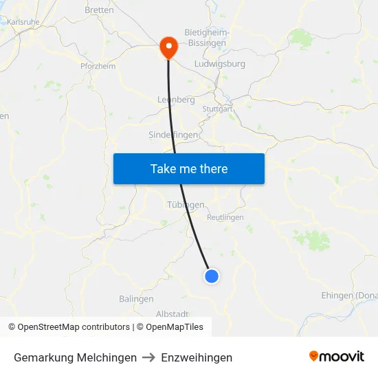 Gemarkung Melchingen to Enzweihingen map