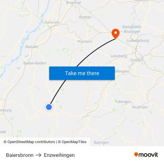 Baiersbronn to Enzweihingen map