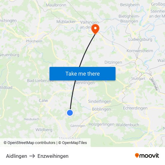 Aidlingen to Enzweihingen map