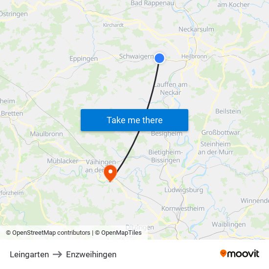 Leingarten to Enzweihingen map