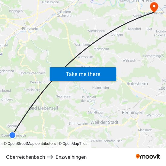 Oberreichenbach to Enzweihingen map