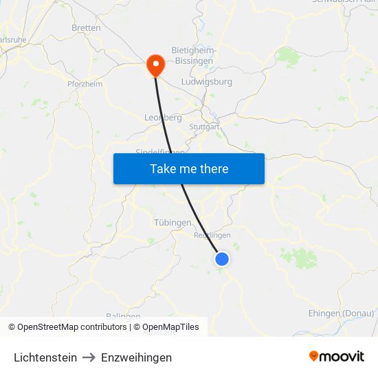 Lichtenstein to Enzweihingen map