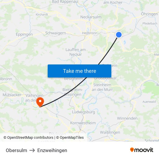 Obersulm to Enzweihingen map