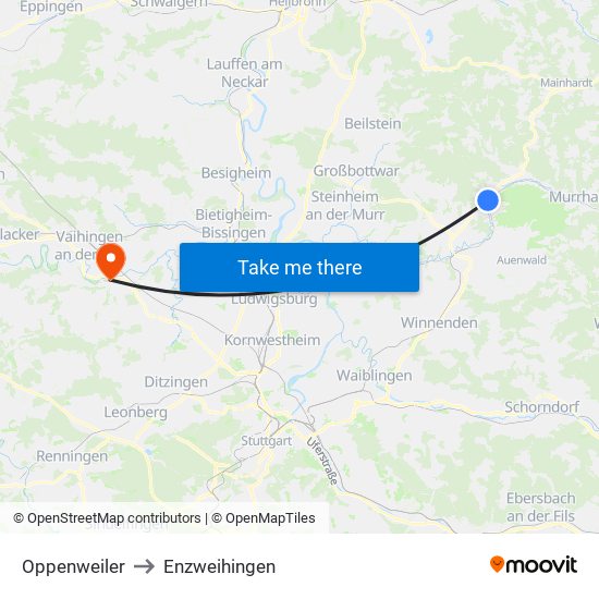 Oppenweiler to Enzweihingen map