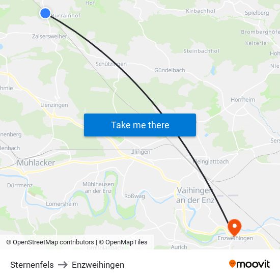 Sternenfels to Enzweihingen map