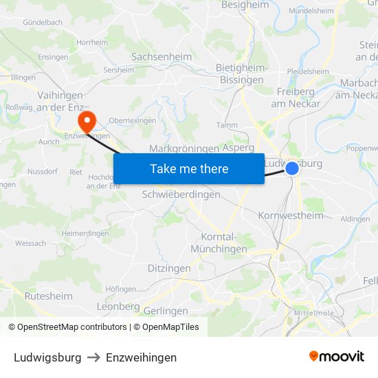 Ludwigsburg to Enzweihingen map