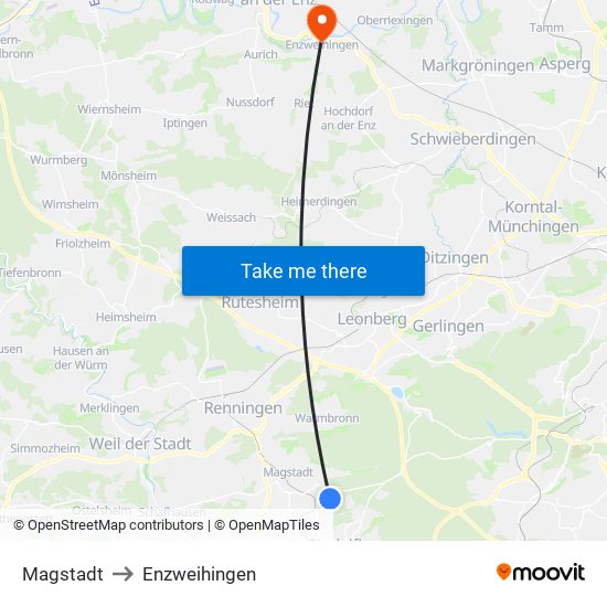 Magstadt to Enzweihingen map