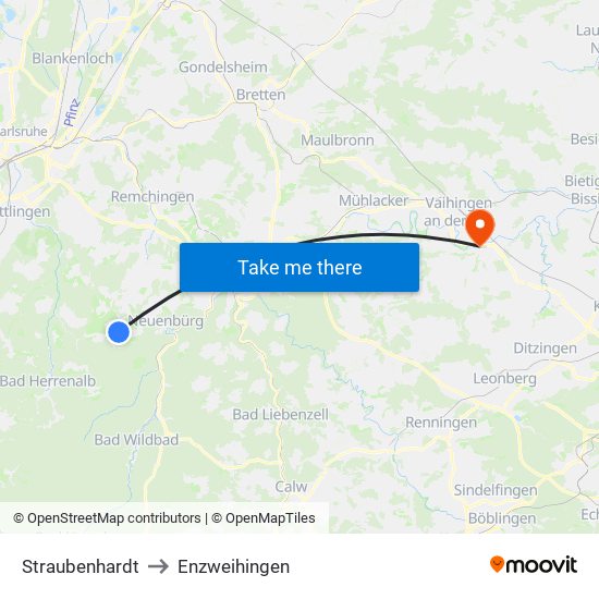 Straubenhardt to Enzweihingen map