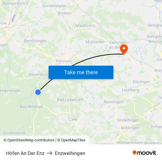 Höfen An Der Enz to Enzweihingen map