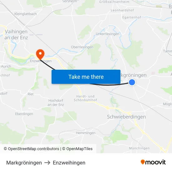 Markgröningen to Enzweihingen map