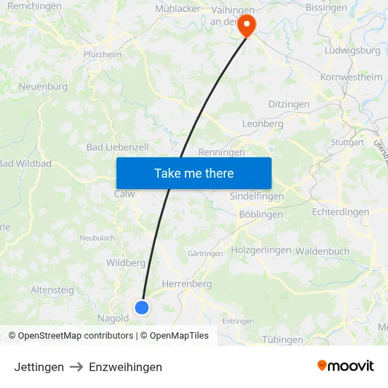 Jettingen to Enzweihingen map
